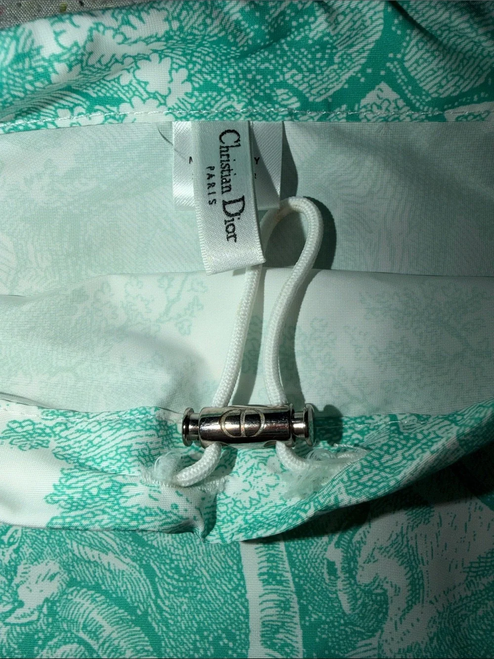 Dior Green and White Toile Drawstring Dustbag